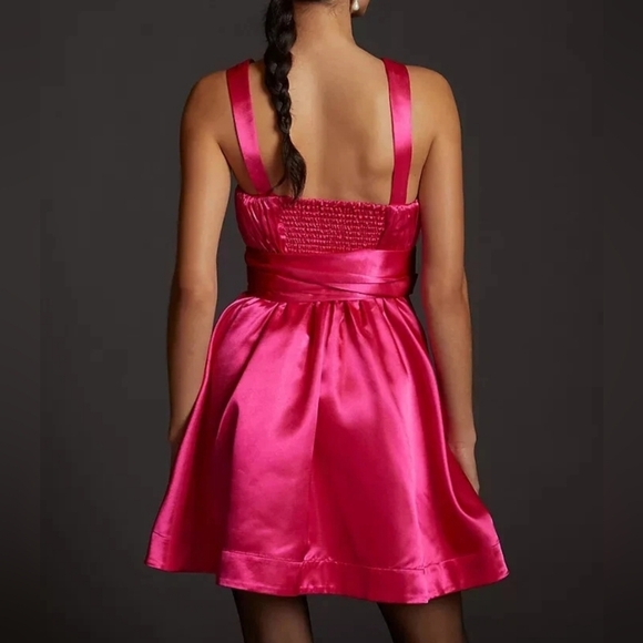 Anthropologie Maeve Nwot Pink Bow-Tie Satin Mini Dress Fairycore Whimsical Sz 4 - Picture 3 of 16